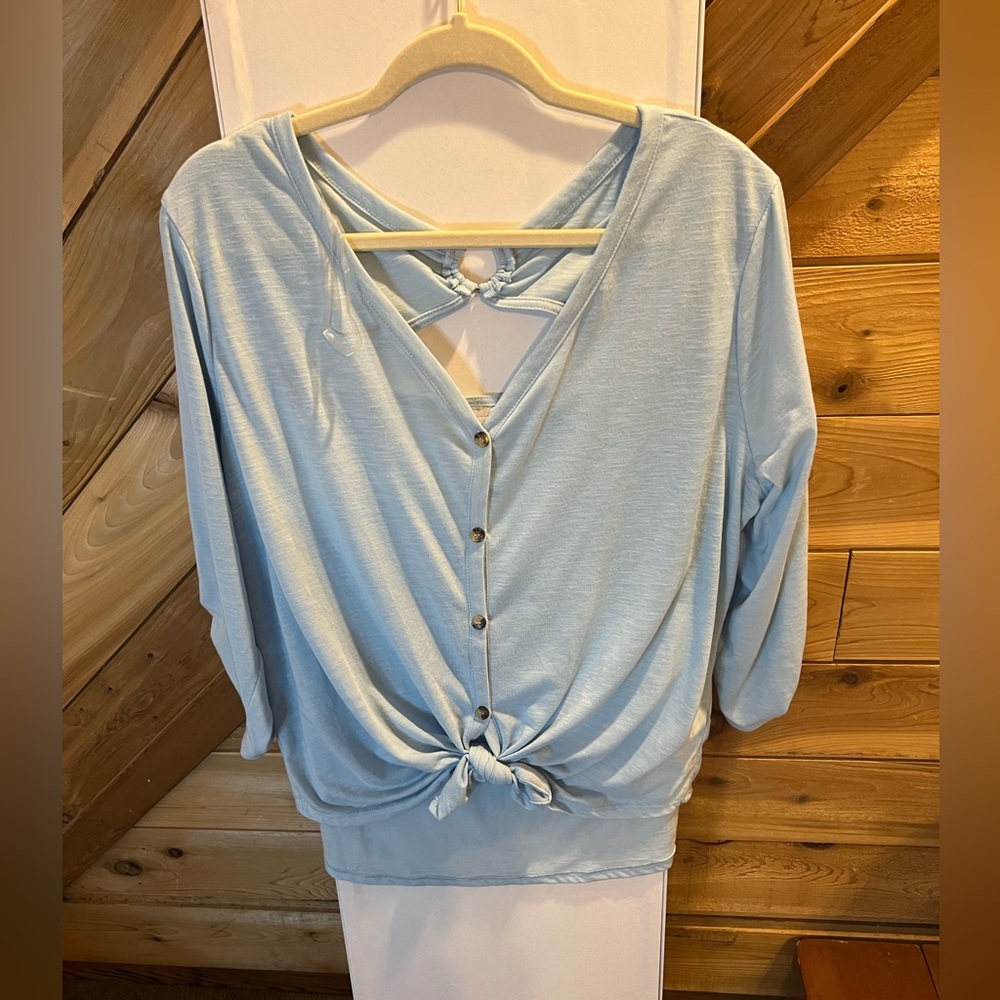 Light baby blue front tie
